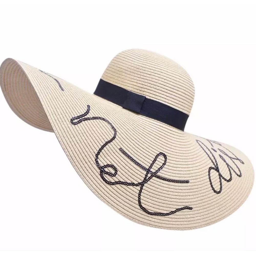 Do Not Disturb ๐ Sequined Beach Hat - Light Khaki - Picture 2 of 7