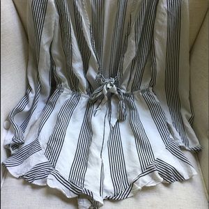 Black & White Stripe Romper/Bathing Suit Coverup