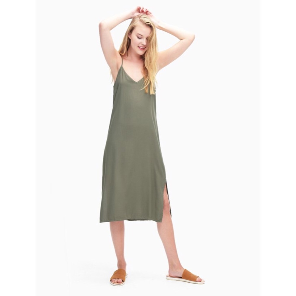 Splendid Slip Dress Military Green Olive Large L