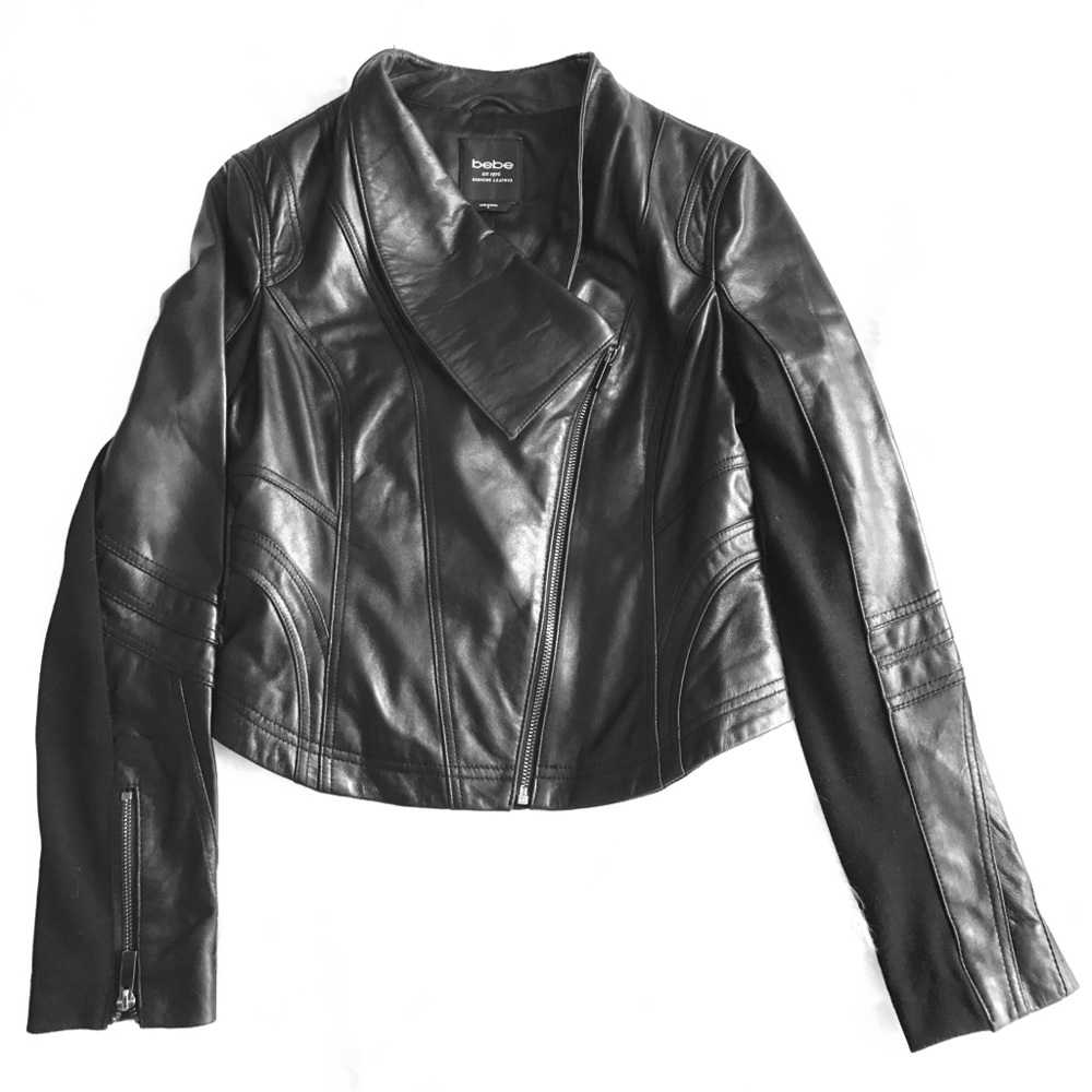 Bebe black leather side zip jacket