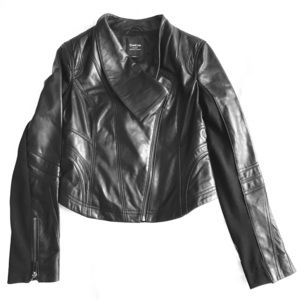 Bebe black leather side zip jacket