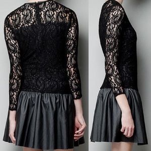 Zara black lace & leather short dress, small