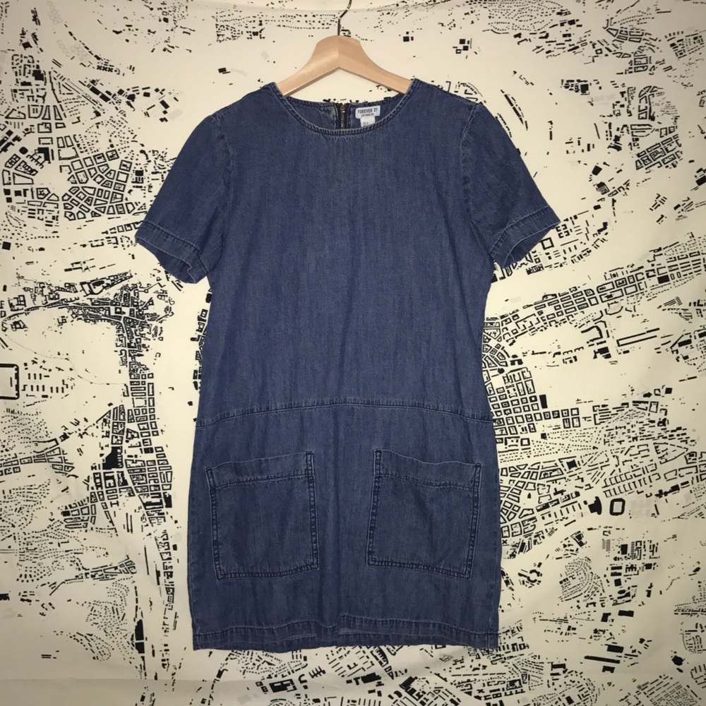 Denim Drop Waist Shift Dress
