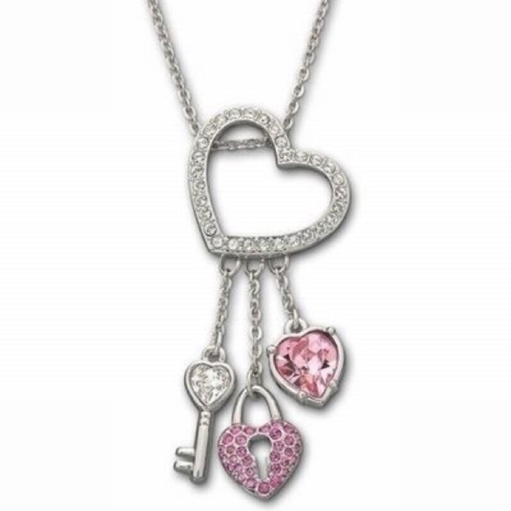Swarovski heart, key and lock necklace