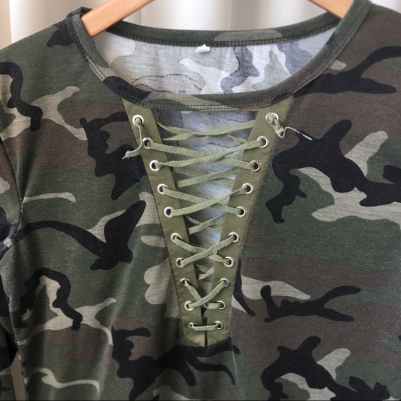 Tops - Camo Lace-Up Top Tops - Camo Lace-Up Top