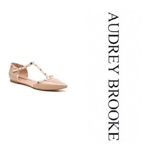 Audrey Brooke Pointed Toe studded nude flats