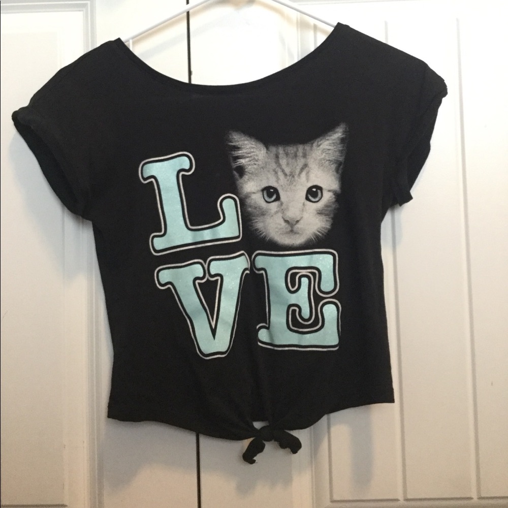 Black shirt tied at bottom