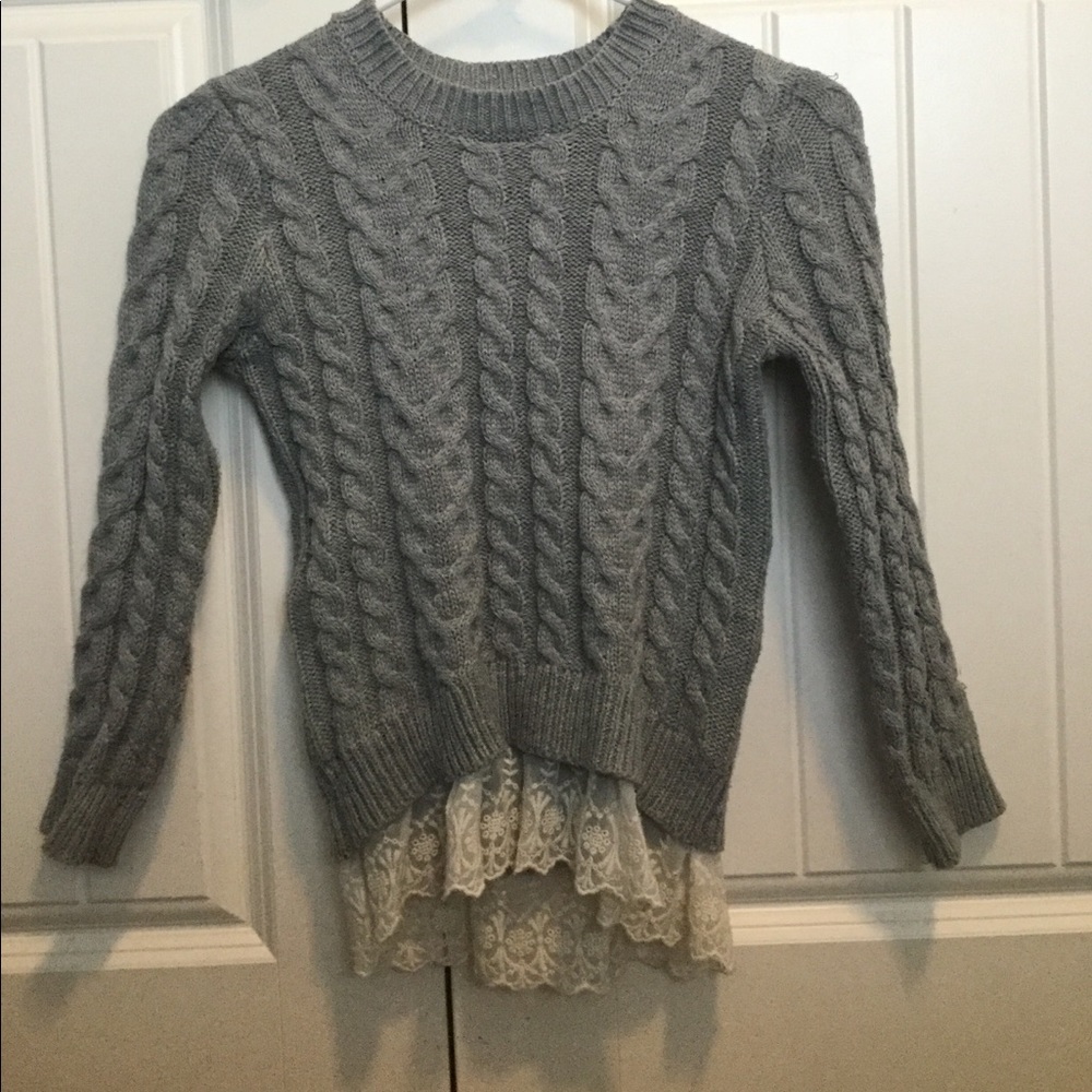 Gray sweater with lace on bottom