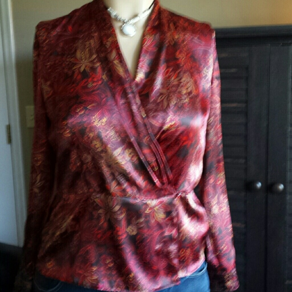 Red Printed Satin Top