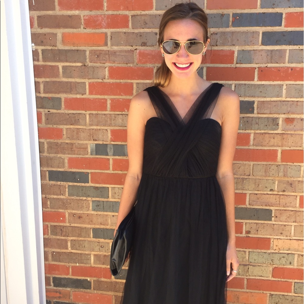 black convertible strapless chiffon evening gown