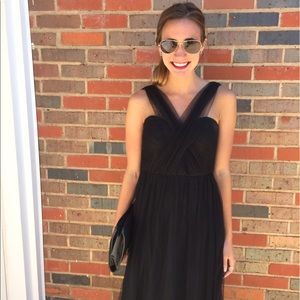 black convertible strapless chiffon evening gown