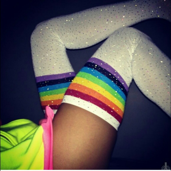 Rainbow Rhinestone Thigh High socks - Picture 8 of 17