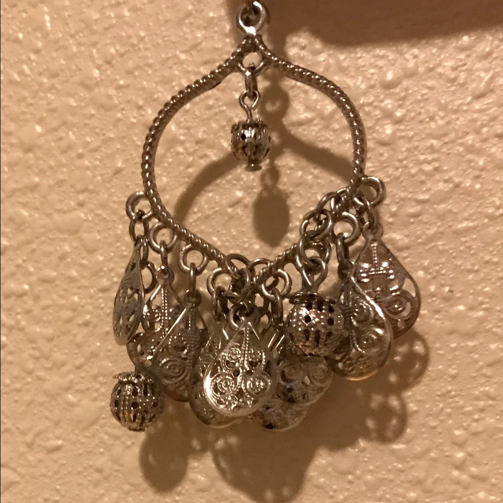 Indian silver decorative dangling earrings