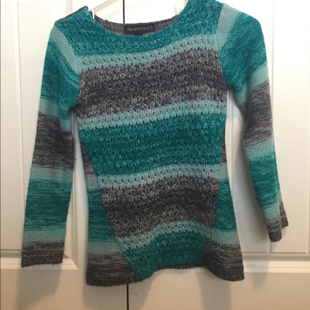 Gray, turquoise striped sweater