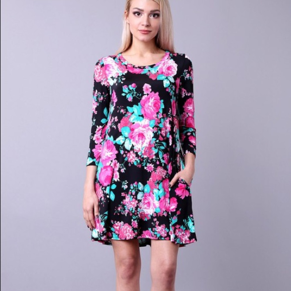 Black and pink floral dress