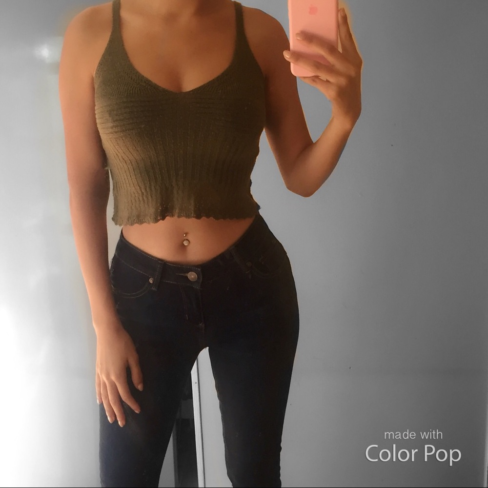 Olive green knit crop top