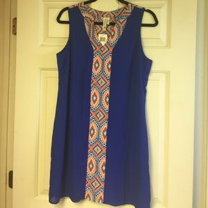 Royal Blue and Aztec Print Shift Dress