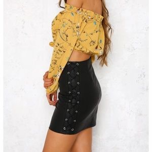 NWT Lace up black leather skirt.