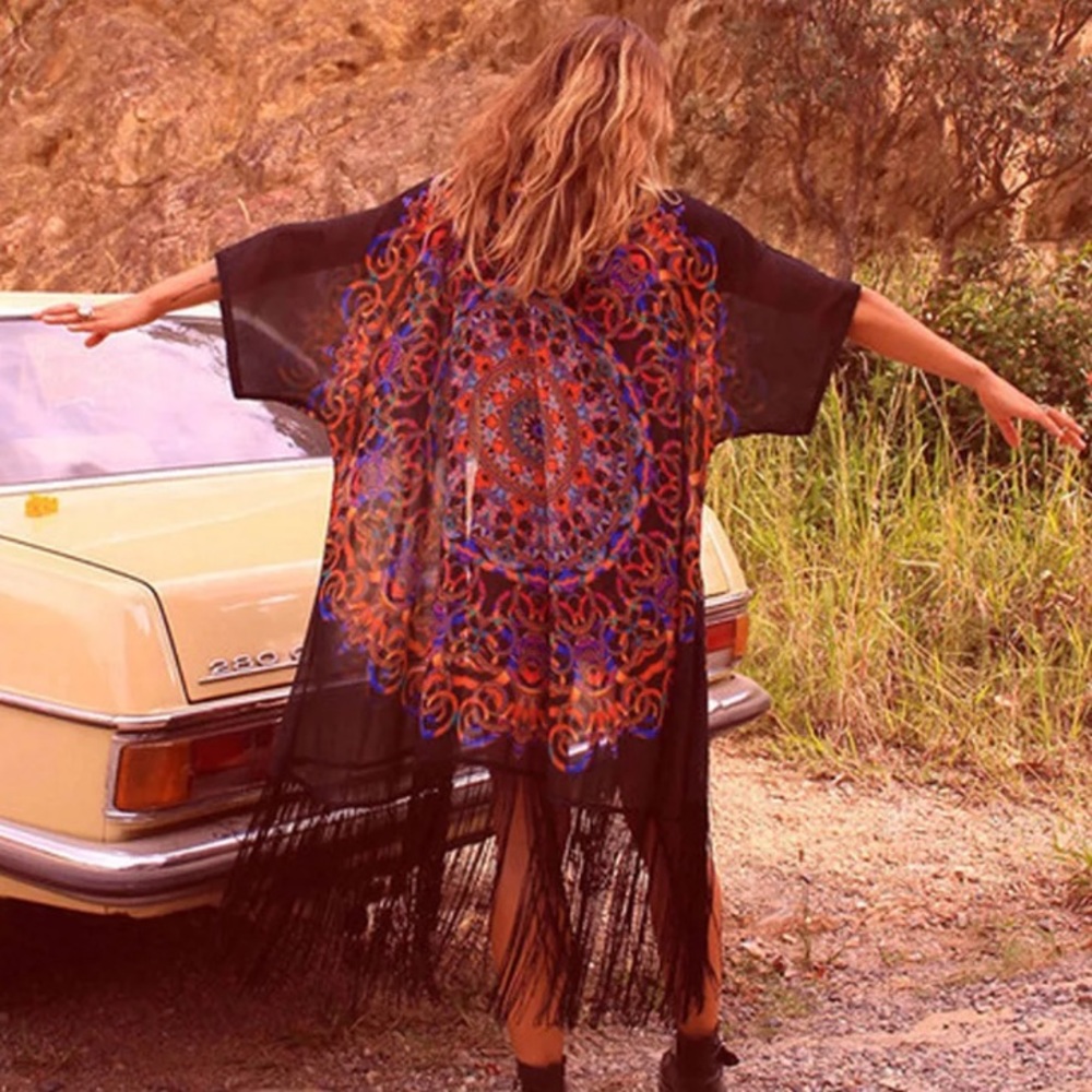 NWT Long Fringe Kimono