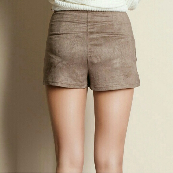 - Last 1 - Lace Up Vegan Microfiber Suede Shorts - Picture 3 of 6