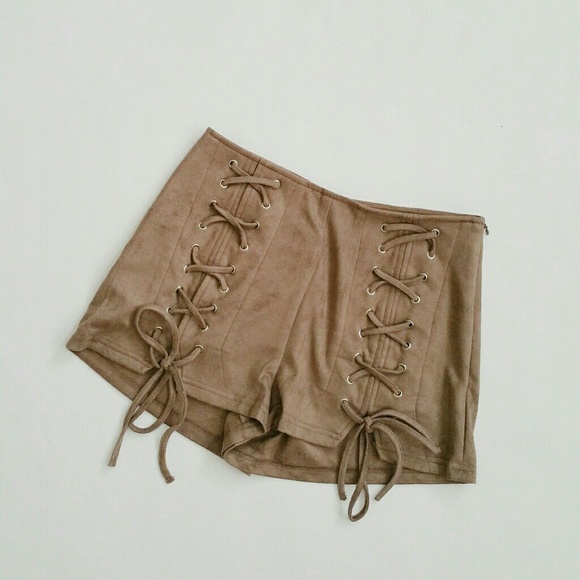 - Last 1 - Lace Up Vegan Microfiber Suede Shorts - Picture 5 of 6