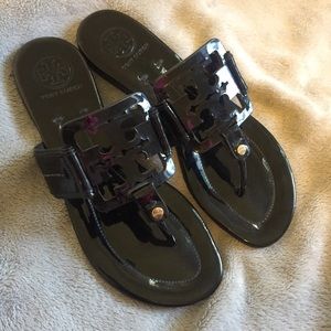 Tory Burch Miller Square Black Patent Sandals 7M