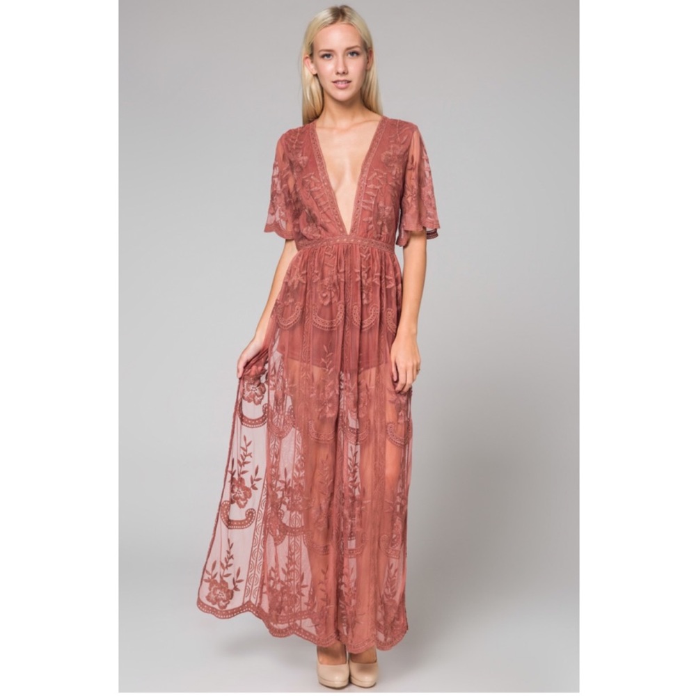 Marsala Embroidered Lace Maxi Dress - Picture 4 of 8