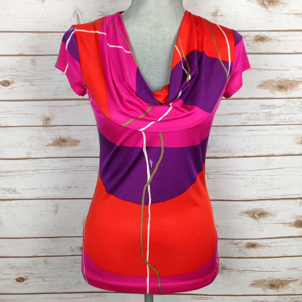 Trina Turk Top With Cowl Neck. Multi-color Print.