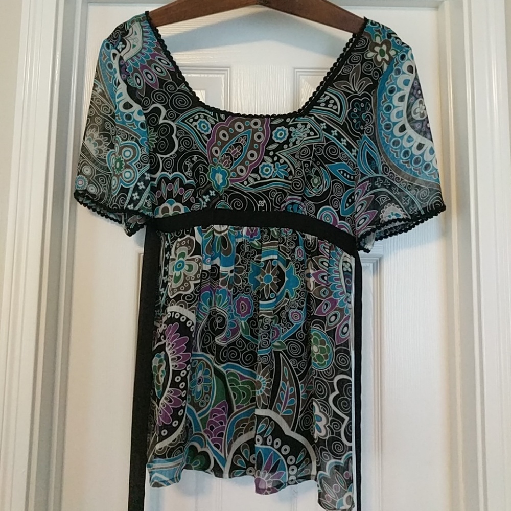 Bold Paisley peasant blouse, belted from LOFT