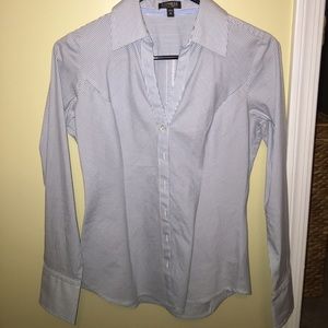 Blue and white stripe button up