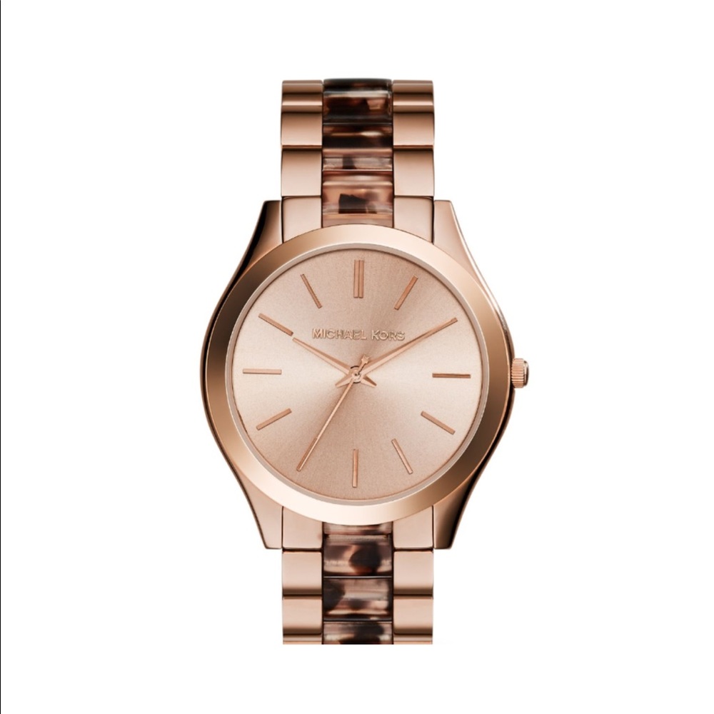 🆕 Michael Kors Rose Gold-Tone Slim Runway Watch