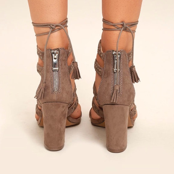 Taupe Lace Up Whipstitched Gladiator Boho Sandals - Picture 4 of 5
