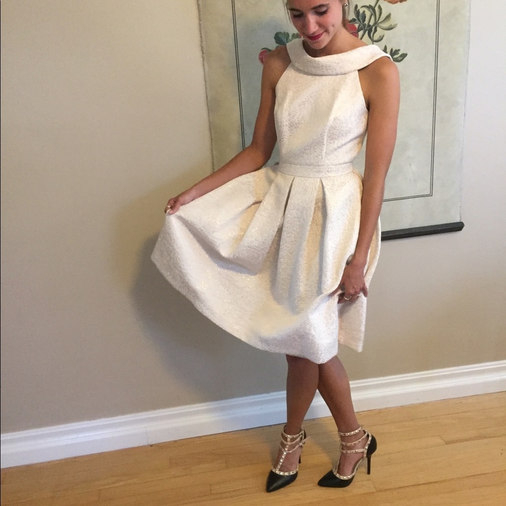 Novelty v back high neck formal dress