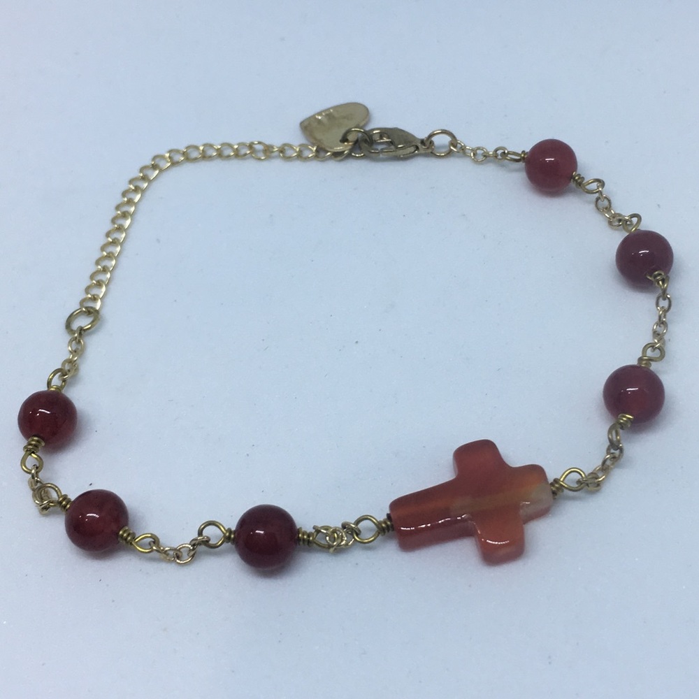 Brandy Melville carnelian Beaded cross bracelet - Picture 2 of 3