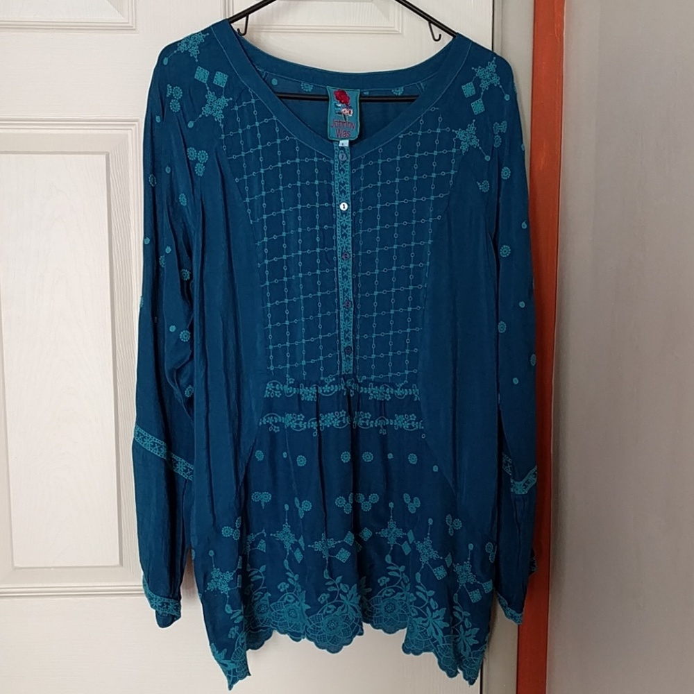 Johnny Was sheer tunic eyelet embroidery boho