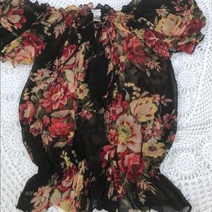 SALE Off shoulder 3x rose floral sheer blouse