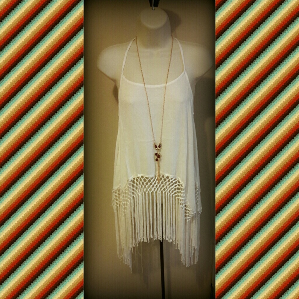 Boho Fringe Oversized Swing Tank Swim Cover-Up