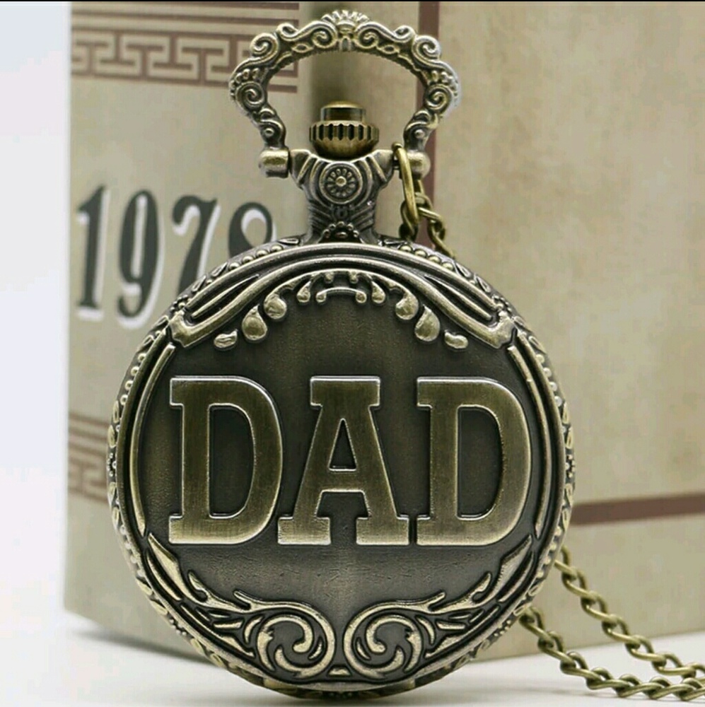 Dad pocket watch pendant necklace chain ,  Bronze