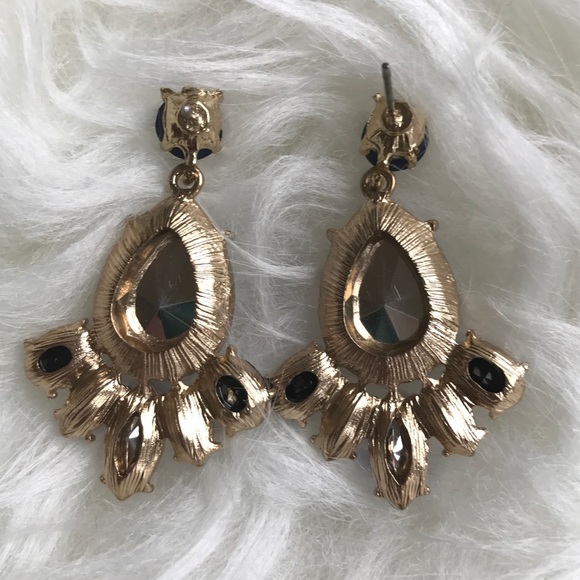 Blue Crystal Hematite Drop Earrings - Picture 3 of 5