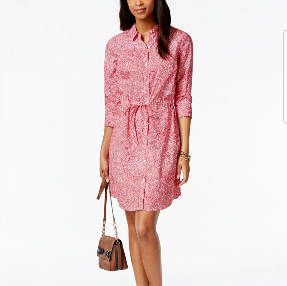 NWT TOMMY HILFIGER RED PAISLEY SHIRT DRESS size M