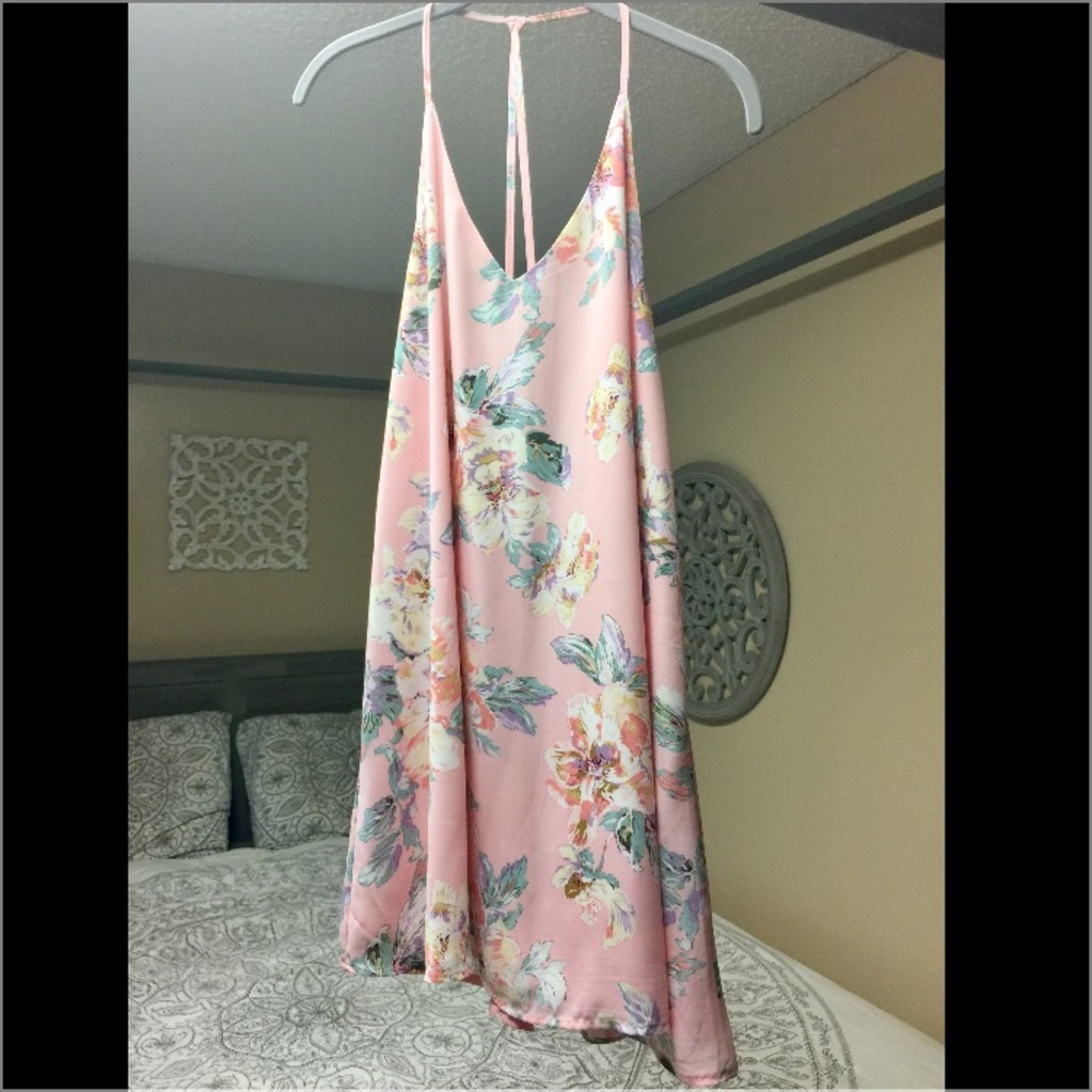 Pink floral cocktail dress - Small