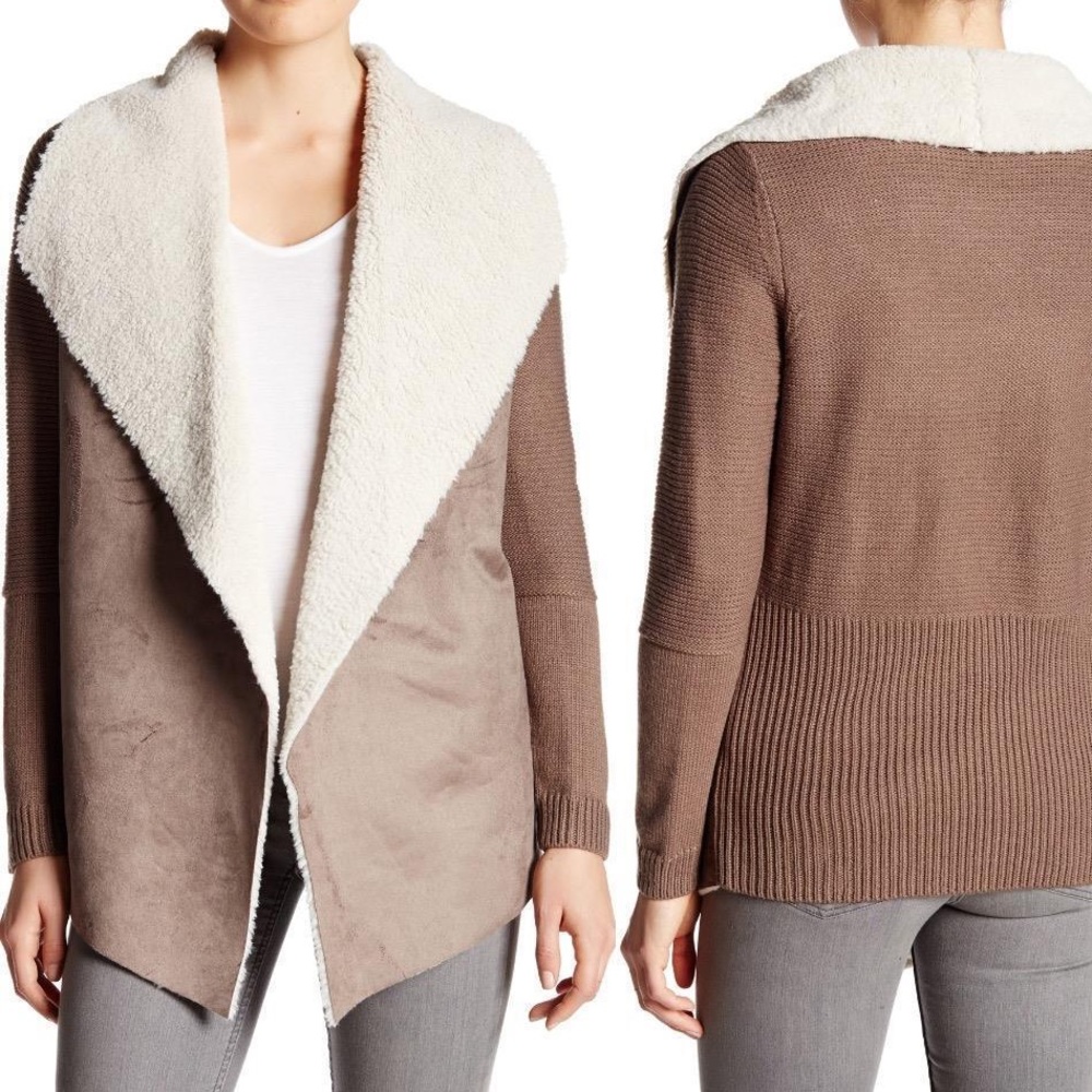 Vegan Suede and Shearling Mixed Media Jacket Mocha