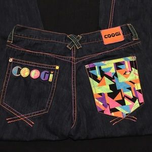 Mens Coogi Dark Wash Denim Jeans Neon Detail 38x34