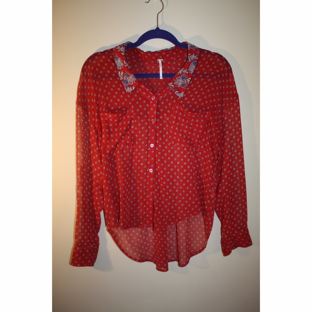 FREE PEOPLE BUTTON DOWN SHEER BLOUSE