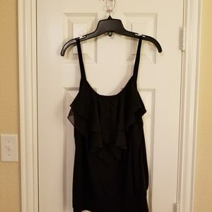 Black  spagetti strap chiffon ruffled tank top.