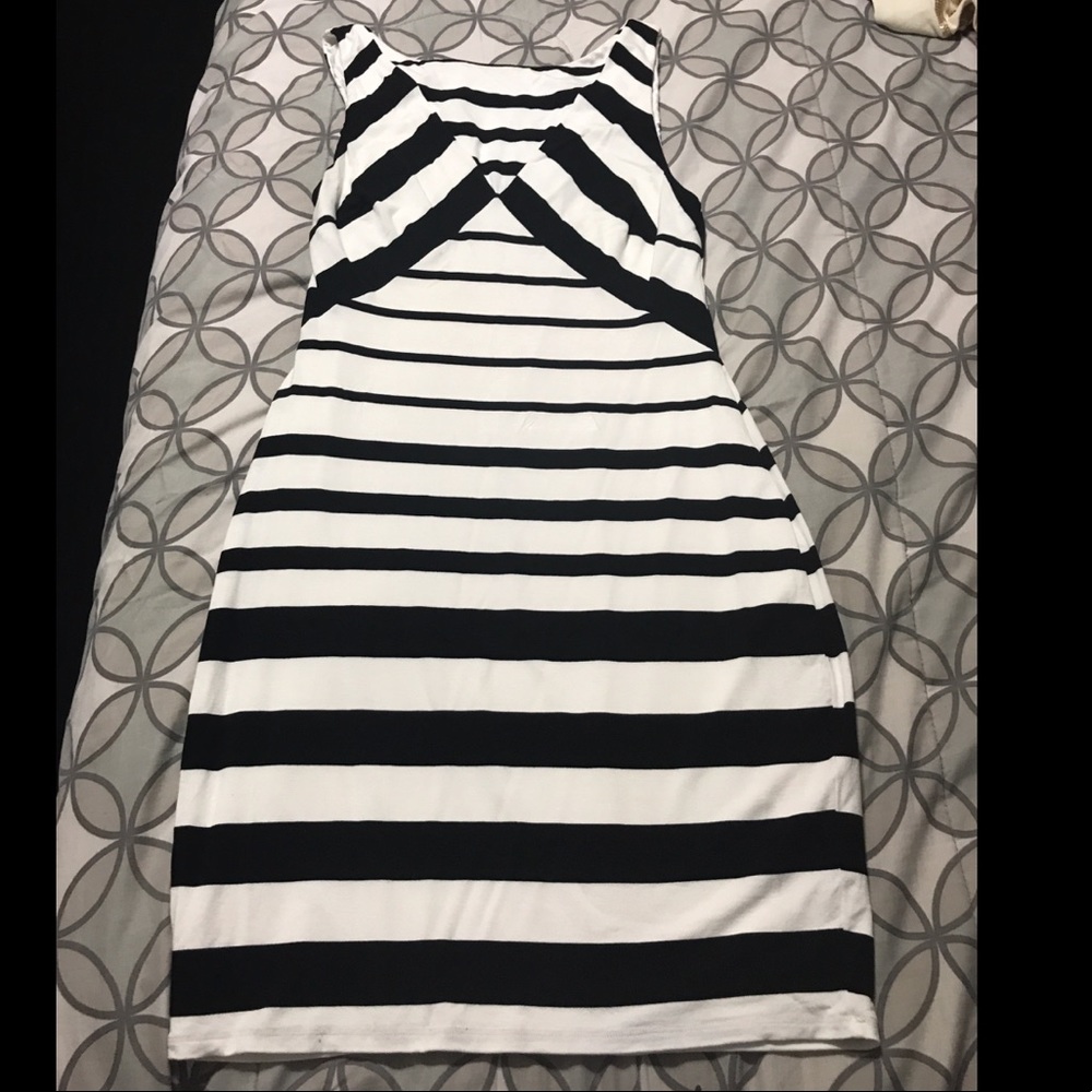 Black & White striped BeBe Midi Dress