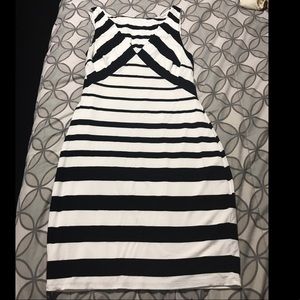 Black & White striped BeBe Midi Dress