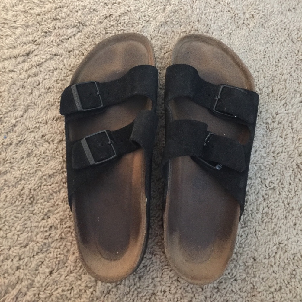 Black suede Birkenstocks