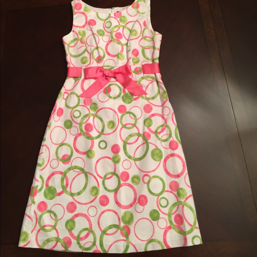 Pink and green summer dress with bow