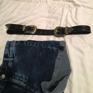 Double Buckle Faux Leather Belt
